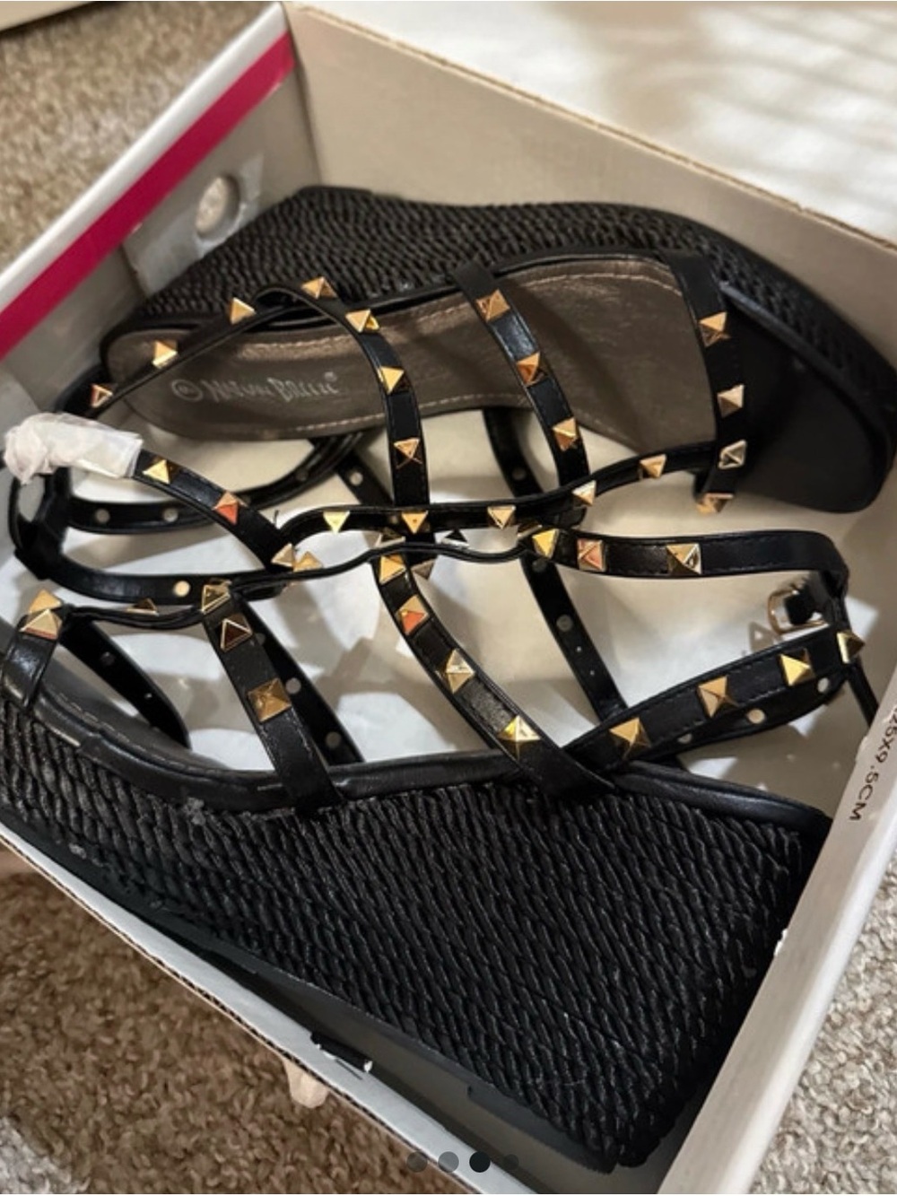 Black Studded Wedge Sandals - Women